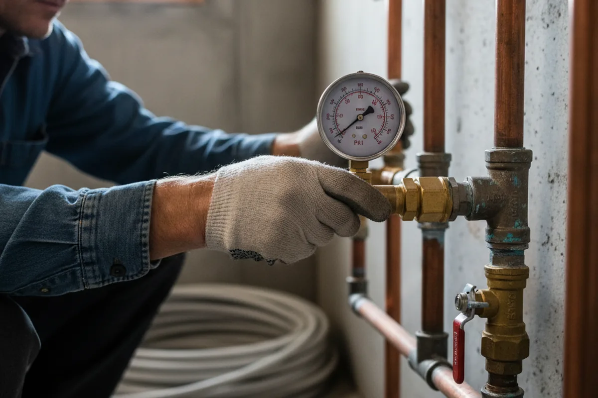 Pressure testing a repaired line during Water Line Repair in Artemas